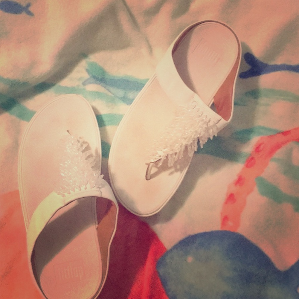 Like-new Leather, beaded sandals.